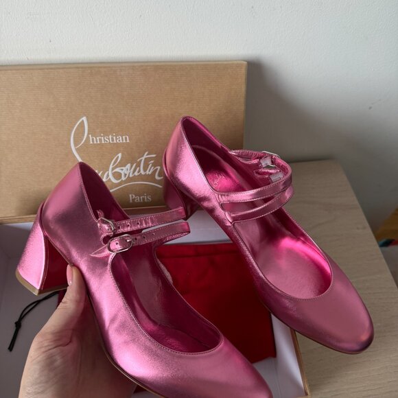 NWT Christian Louboutin Miss Jane 55 Mary Jane Pumps In Glam Pink Metallic - Picture 5 of 12